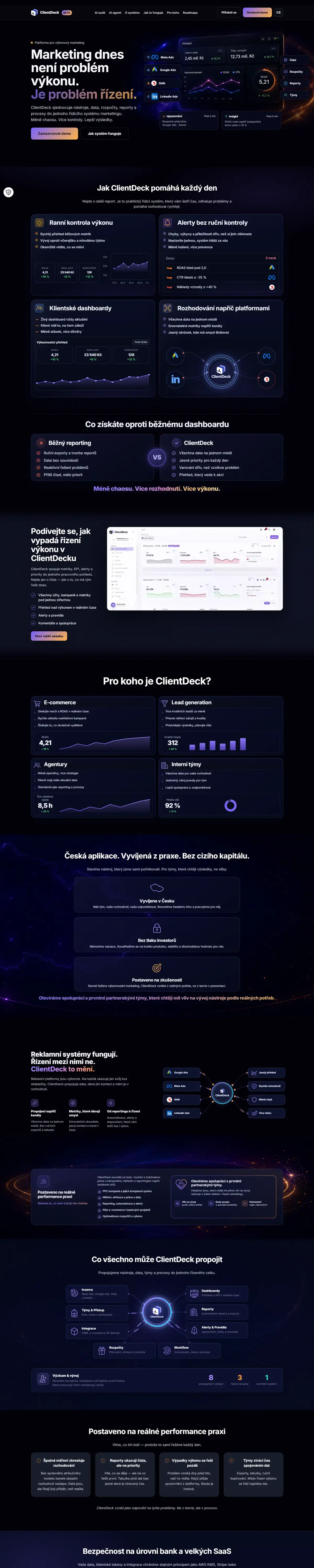 ClientDeck, celá stránka webu